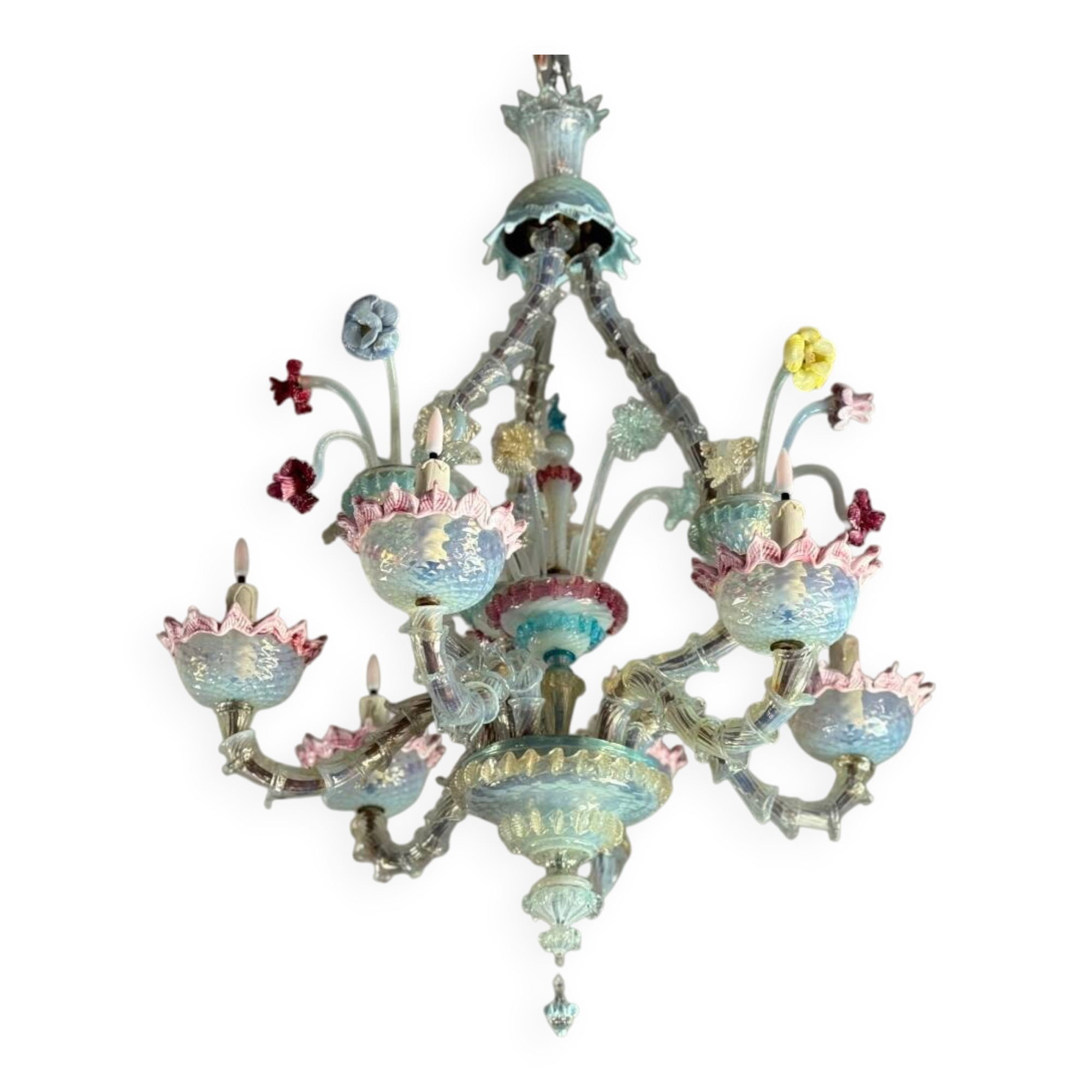 Venetian Rezzonico chandelier in multi-colored Murano glass, circa 1900