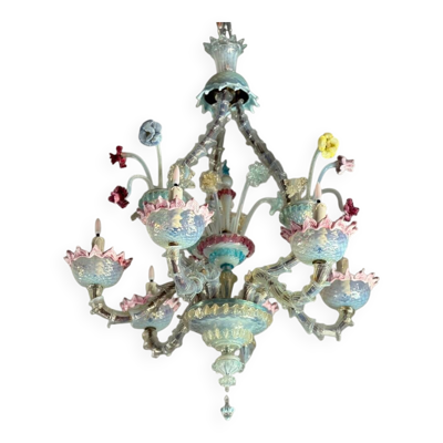 Lustre vénitien Rezzonico en verre de Murano multicolore, vers 1900