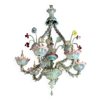 Lustre vénitien Rezzonico en verre de Murano multicolore, vers 1900