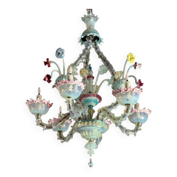 Lustre vénitien Rezzonico en verre de Murano multicolore, vers 1900