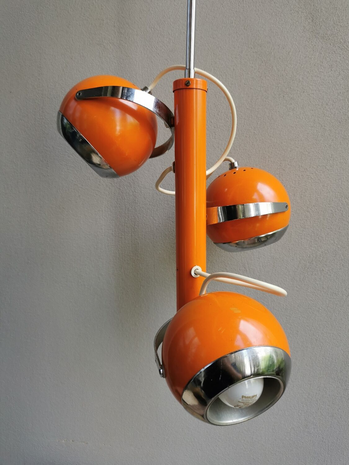 Vintage Space Age 70s Pendant Light – 3 Adjustable Spotlights – Orange