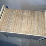 Vintage upholstered chest, white lacquered wooden structure, 1960s-70s