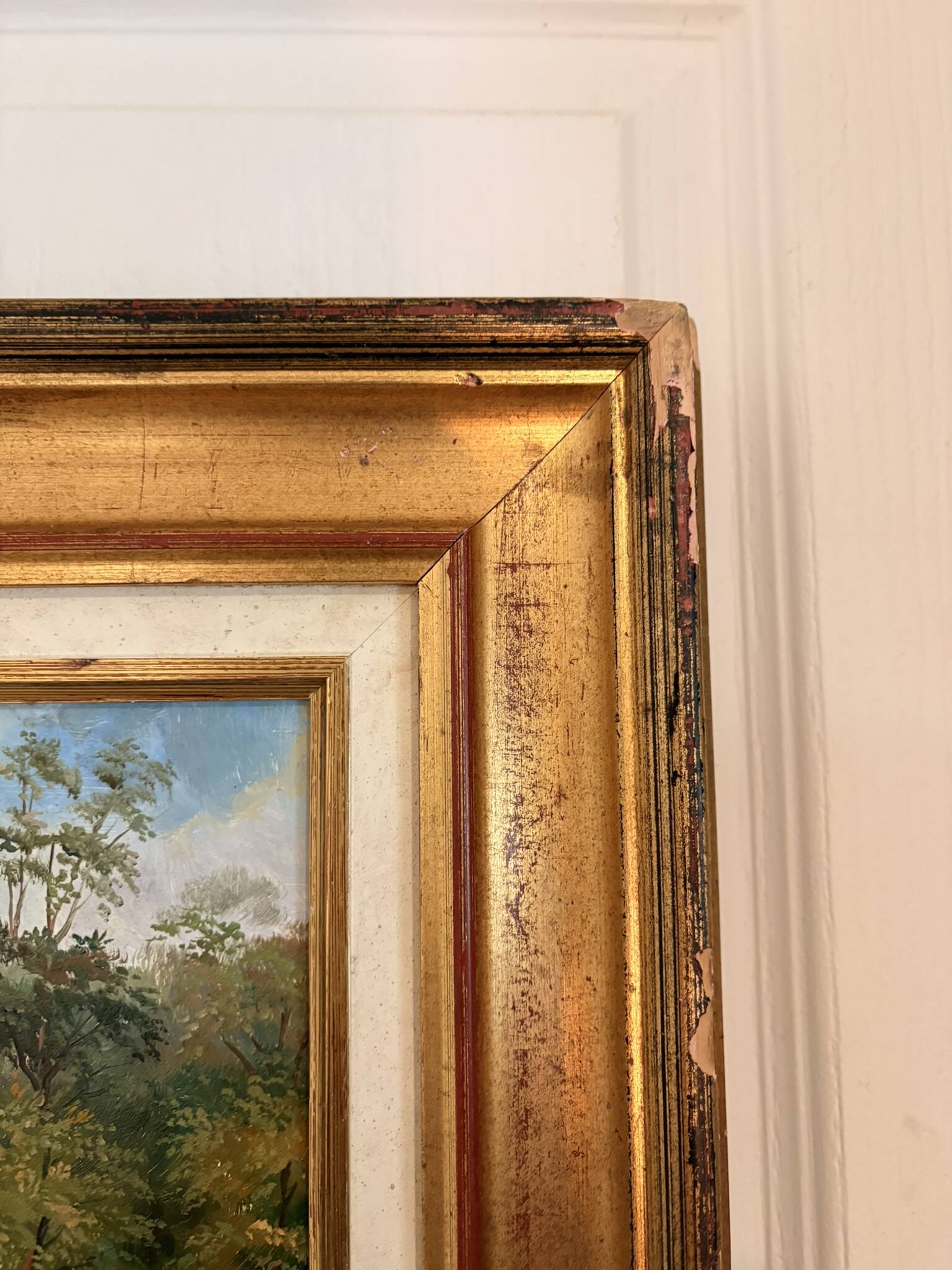 Oil Painting Panel Wood Gilded Hunting English Dog 19th Century