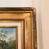 Oil Painting Panel Wood Gilded Hunting English Dog 19th Century