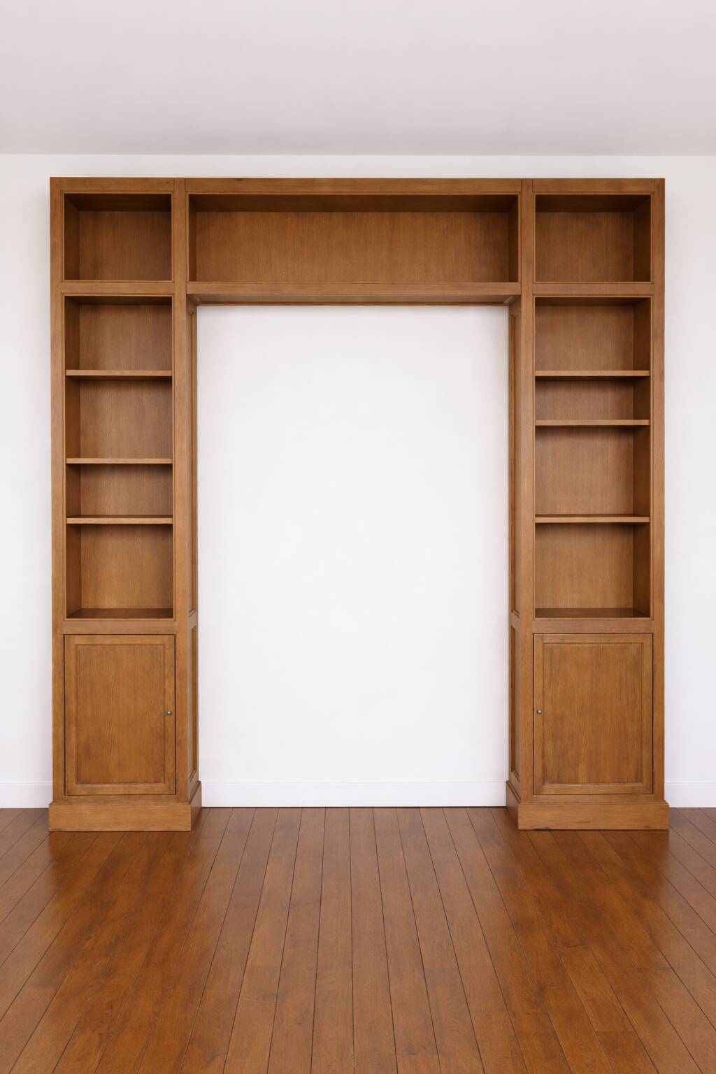 Custom U-shaped wall library – Solid wood and oak