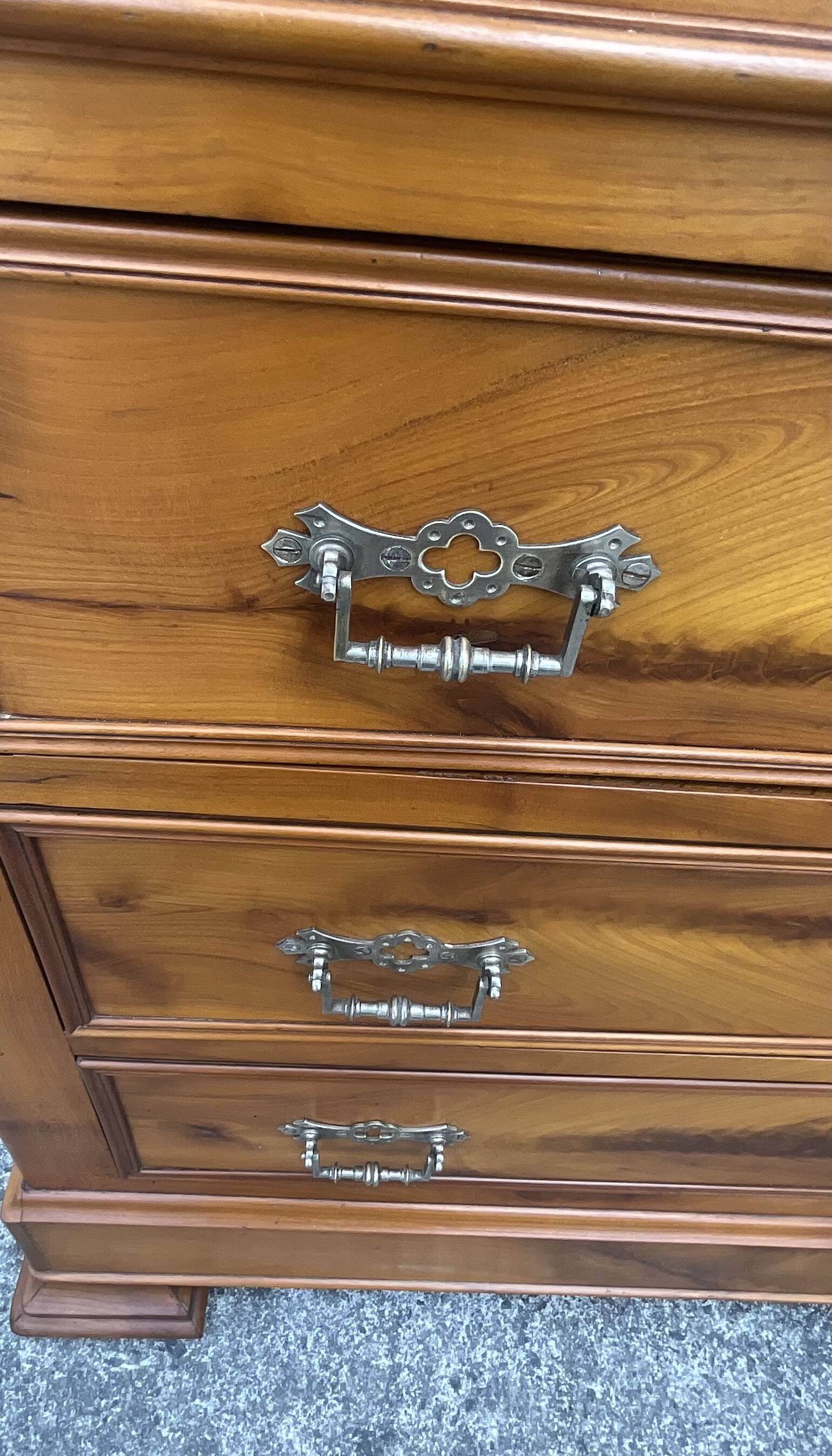 Louis-Philippe chest of drawers in cherry burl and Pyrenees marble top f