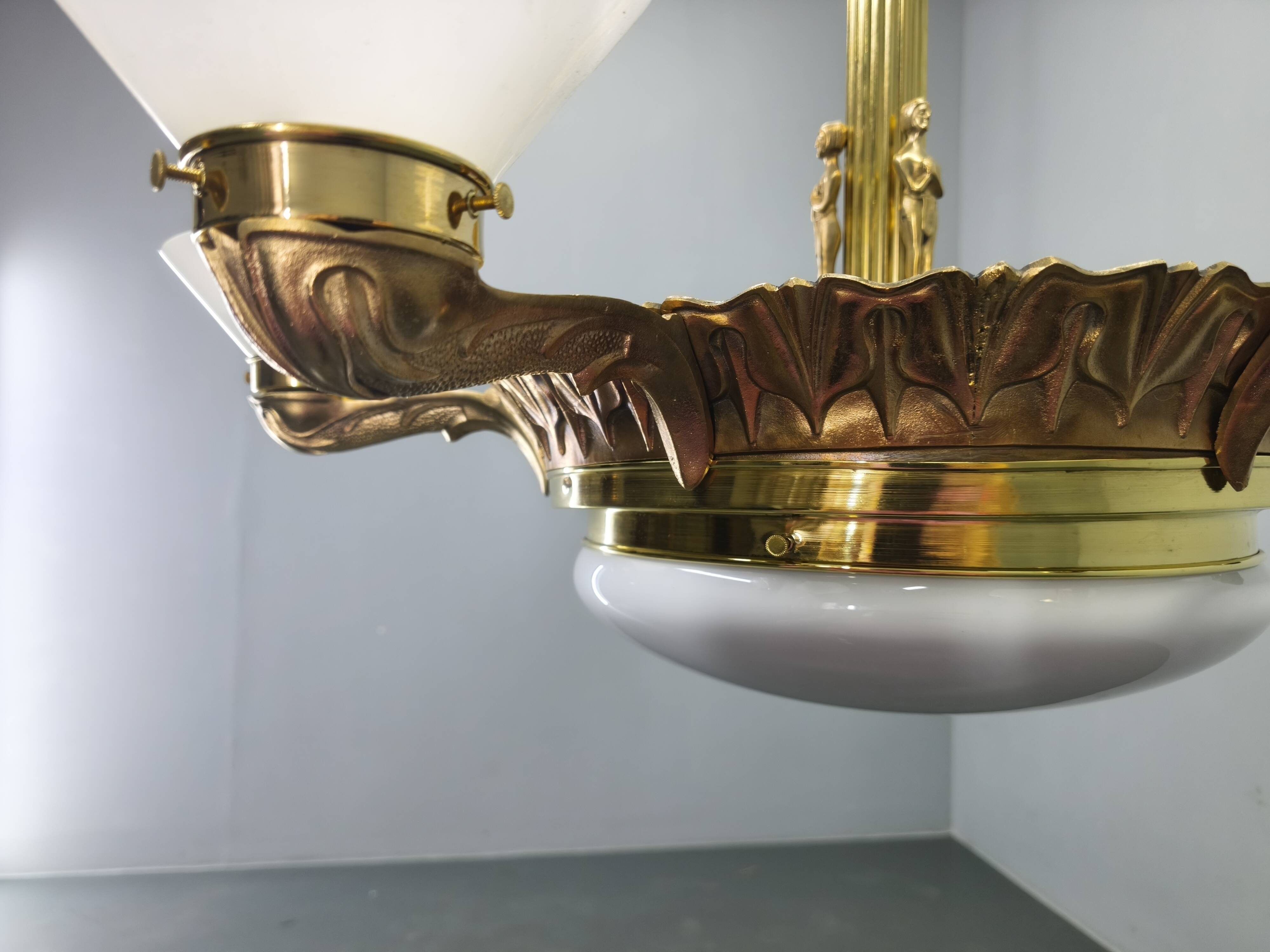 Art Deco chandelier with glass shade, Czechoslovakia, 1930s