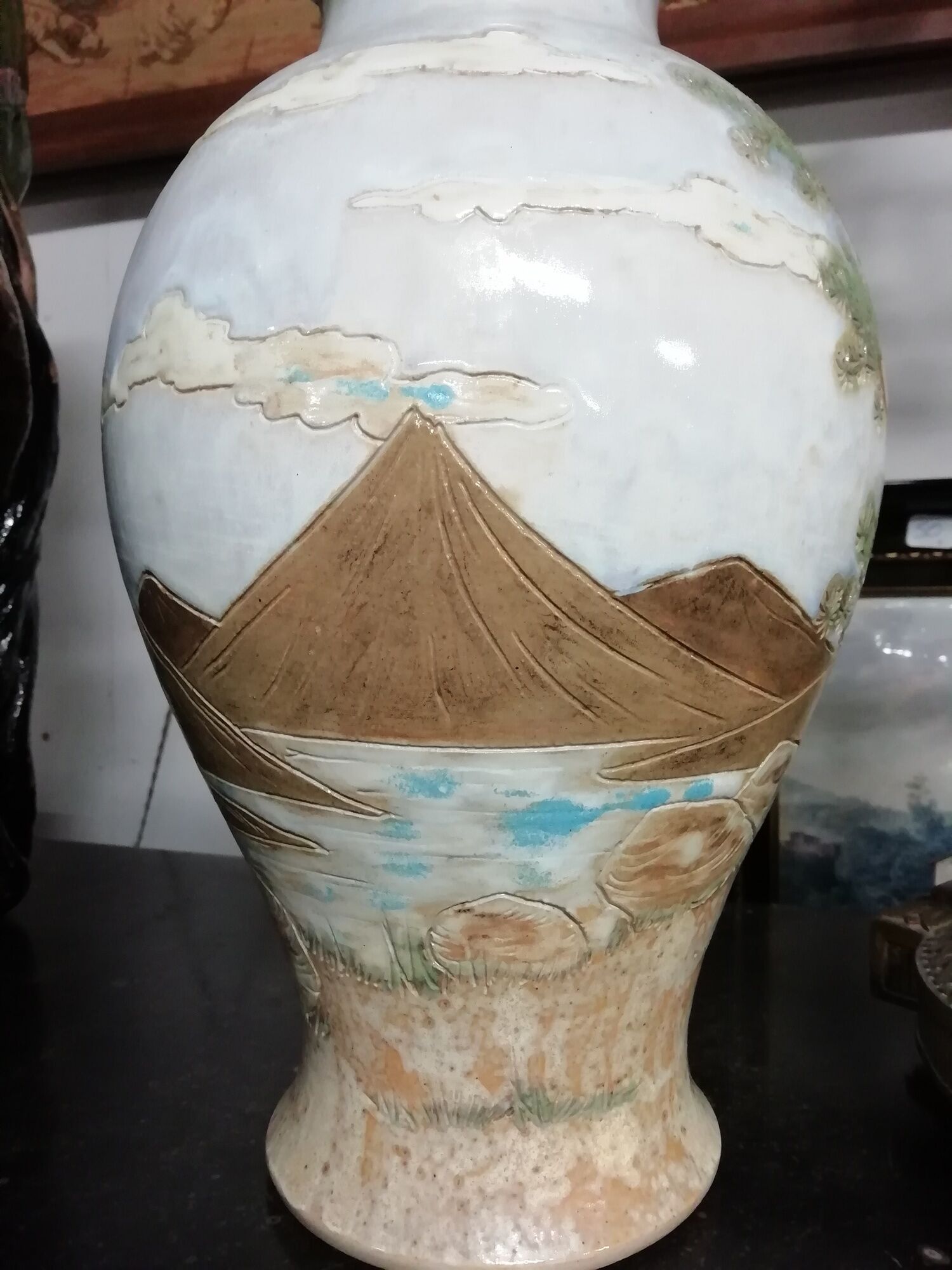 Pair of vases signed Losson in Sandstone decoration Japonisant