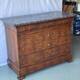 Vintage Louis Philippe chest of drawers in burr walnut and gray marble
