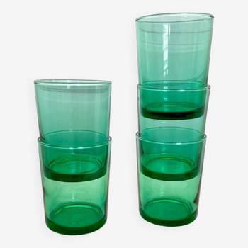 Set of 5 vintage “Lesieur oil” glasses in mint green color