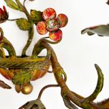 Antique Florentine wall light in painted wrought iron – Floral decoration – 20th century