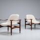 Pair of “Tiki” lounge chairs in teak and bouclé Busnelli Italy 1960