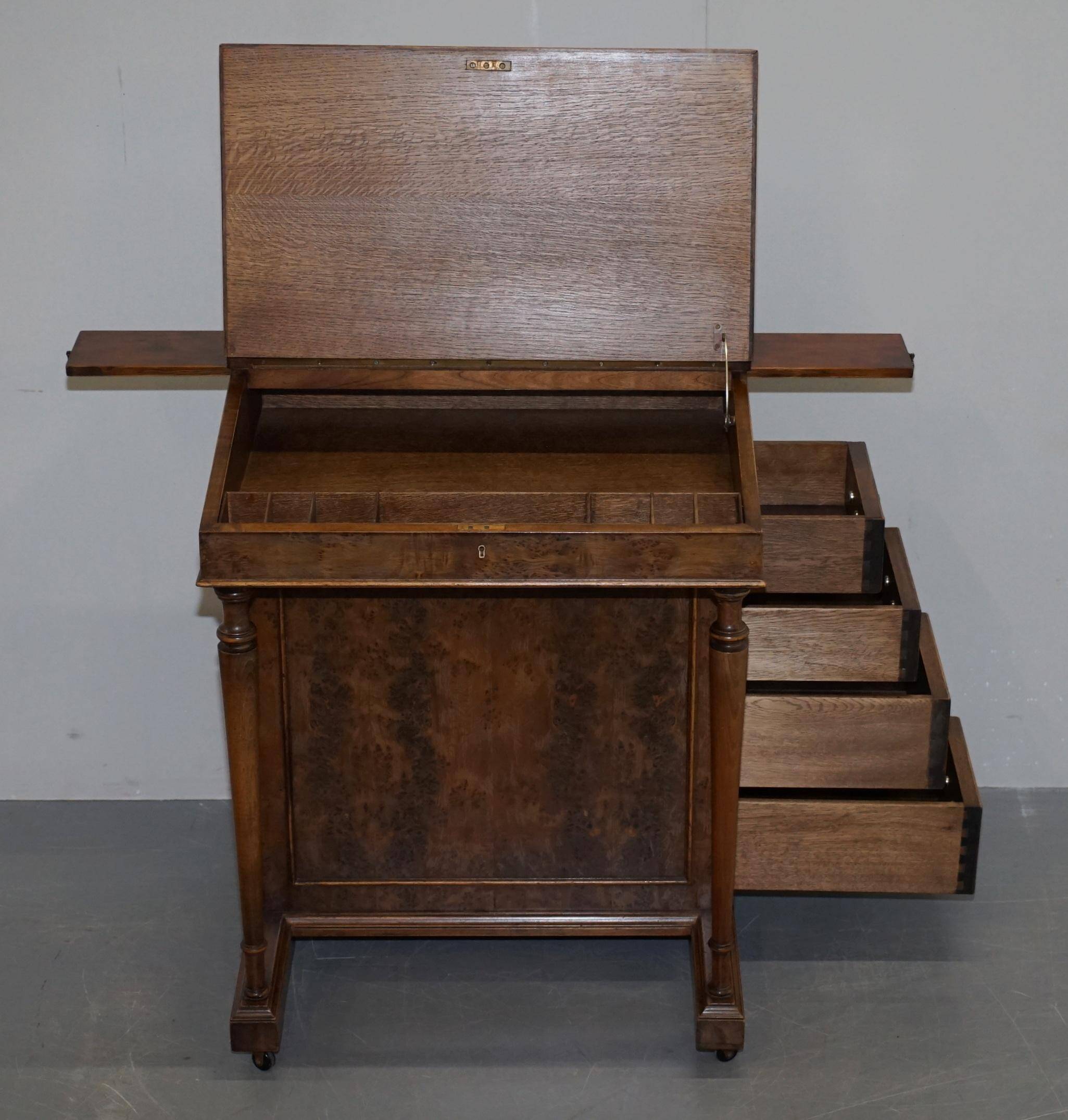 Davenport desk in walnut with leather and vintage brass gallery.