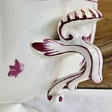 Antique large Gien vegetable soup tureen, pink landscape model, 1938/1960