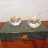 Duo of Saleron in crystal with their serving spoons, in original box - 50s -