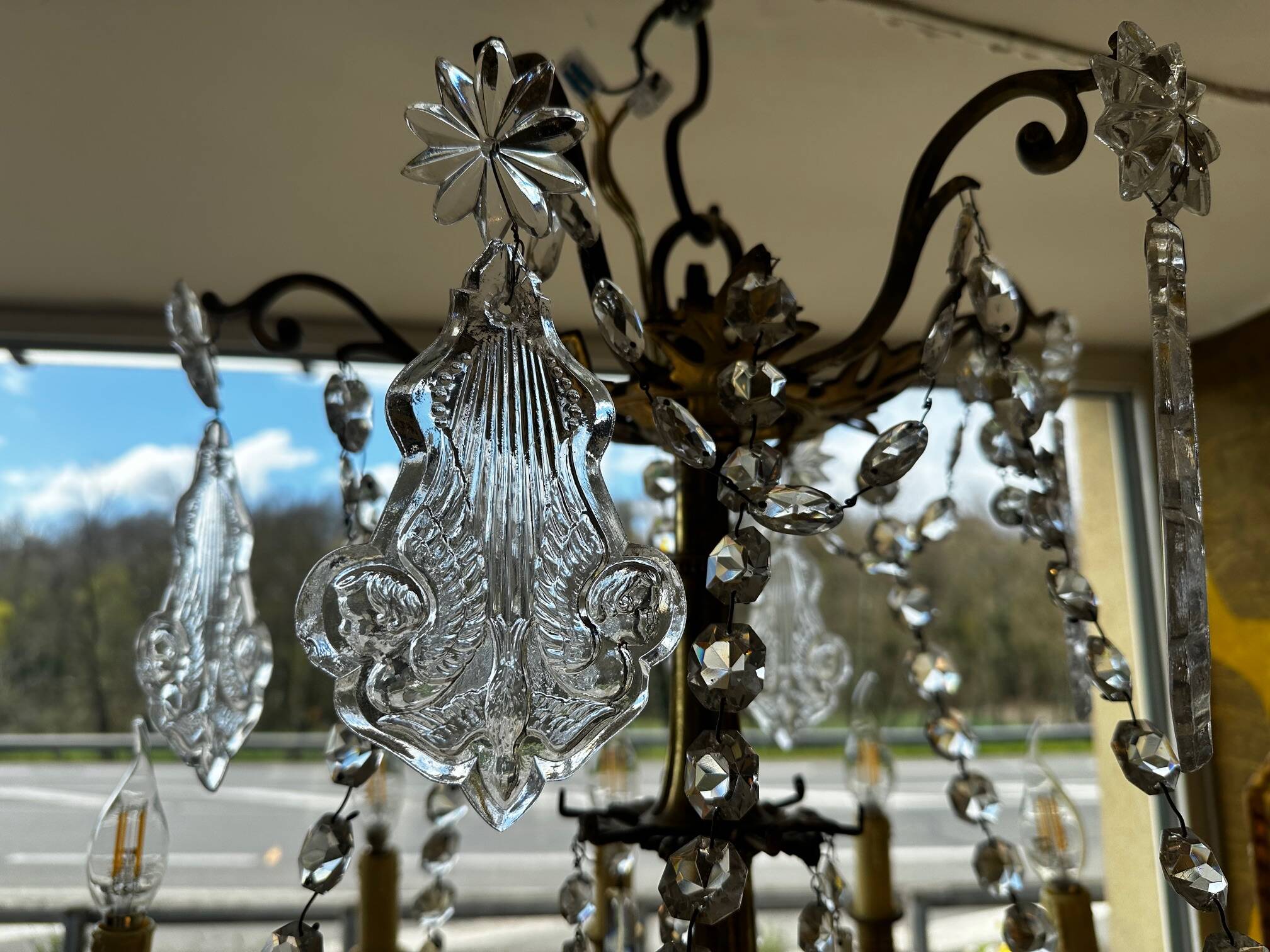 Crystal and bronze chandelier