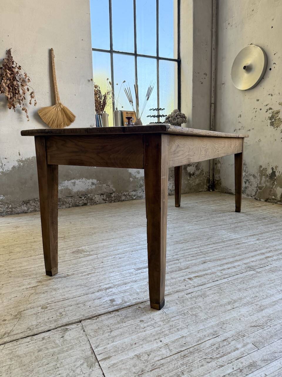 Pine and oak + walnut farmhouse table 1950