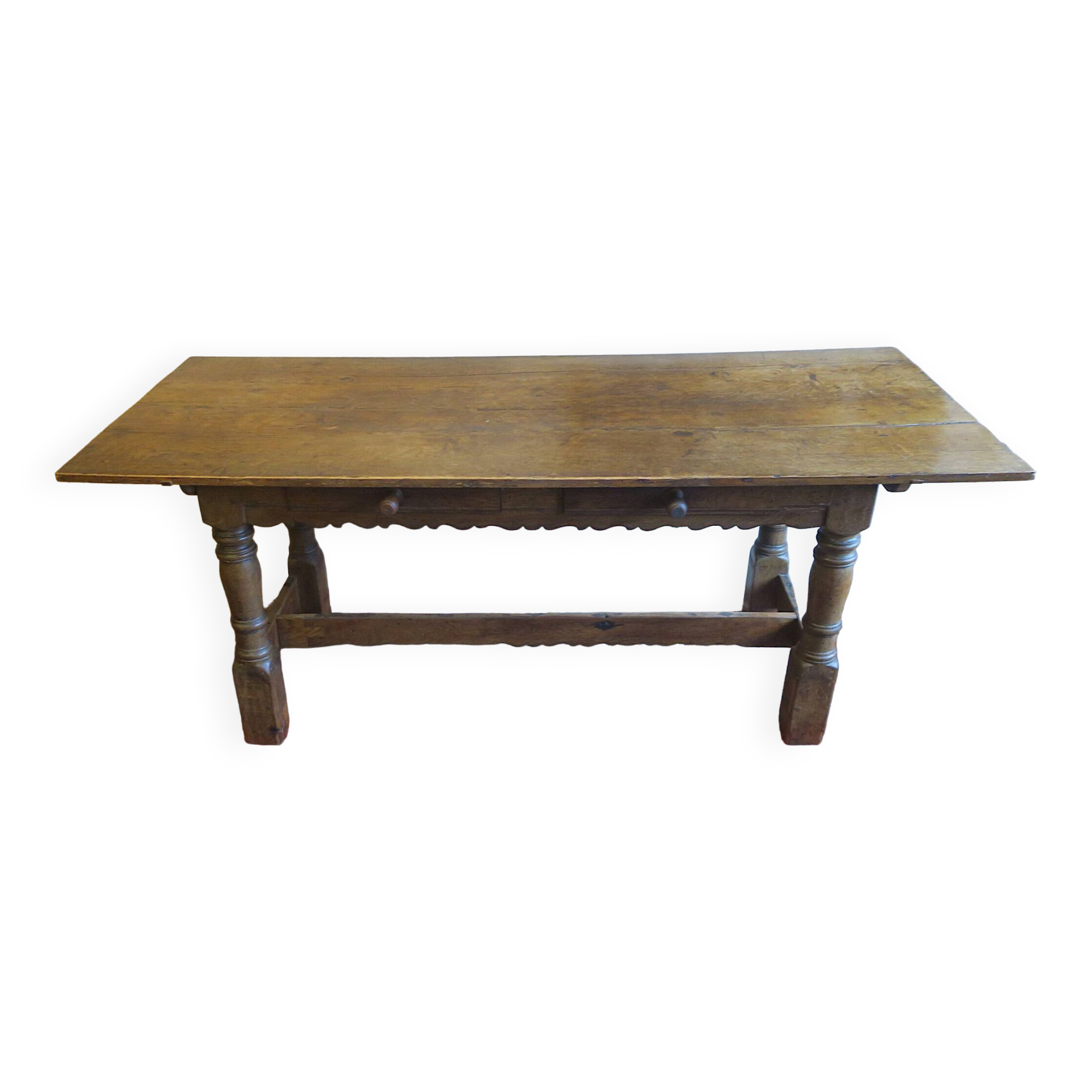 Antique patinated oak dining table, 18th century