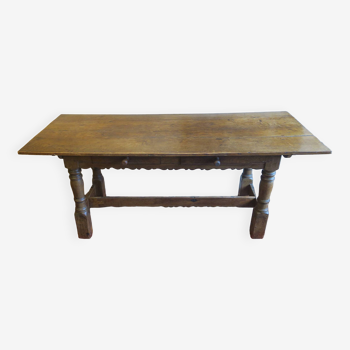 Antique patinated oak dining table, 18th century