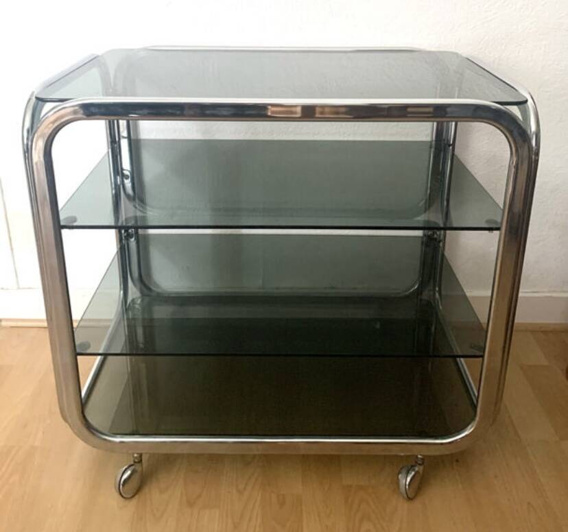 Vintage chrome and smoked glass serving trolley