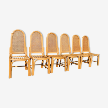 Lot de 6 chaises vintage 60's 70's ROHÉ Nordwolde en rotin et cannage