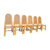 Lot de 6 chaises vintage 60's 70's ROHÉ Nordwolde en rotin et cannage