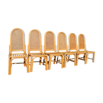lot of 6 vintage chairs 60 's 70 's rohé nordwolde in rattan and caning
