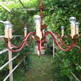 Chandelier gilded sheet metal masca Italy 60s Hollywood regency