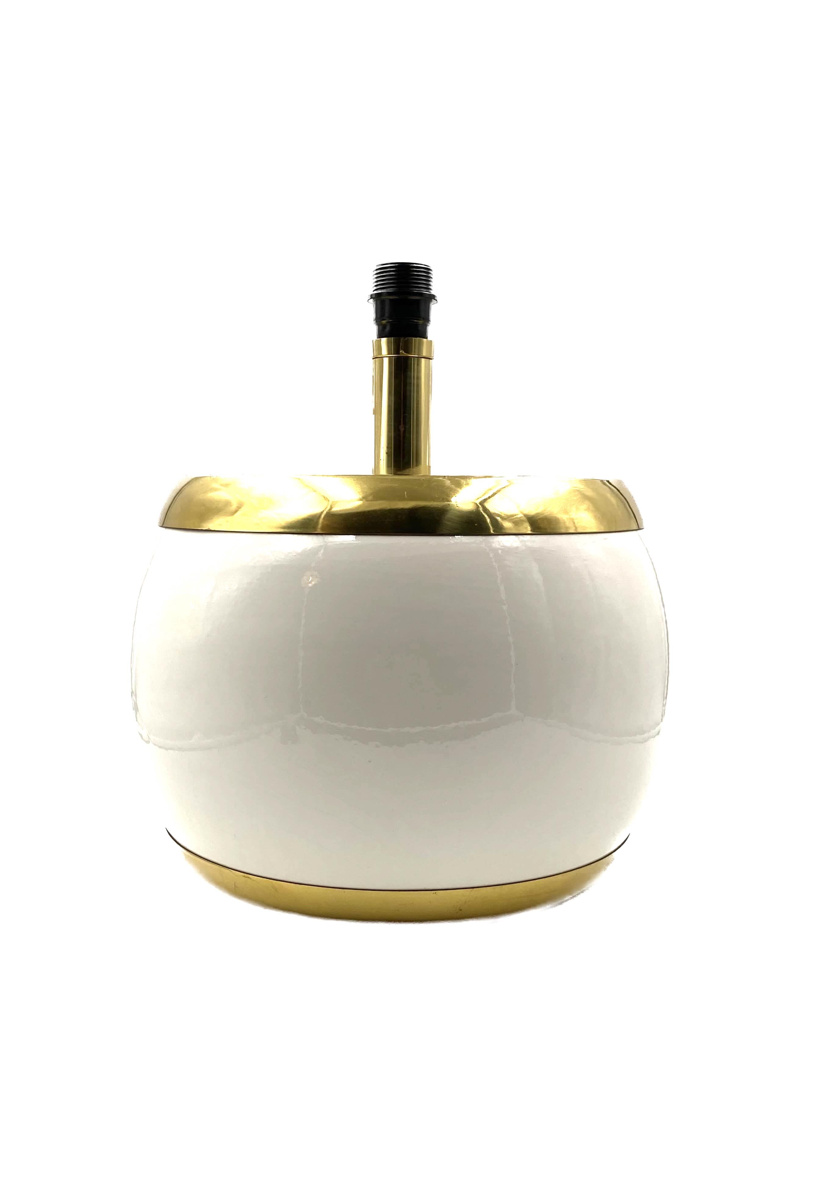 Monumental white ceramic and brass lamp base, italy 1970s