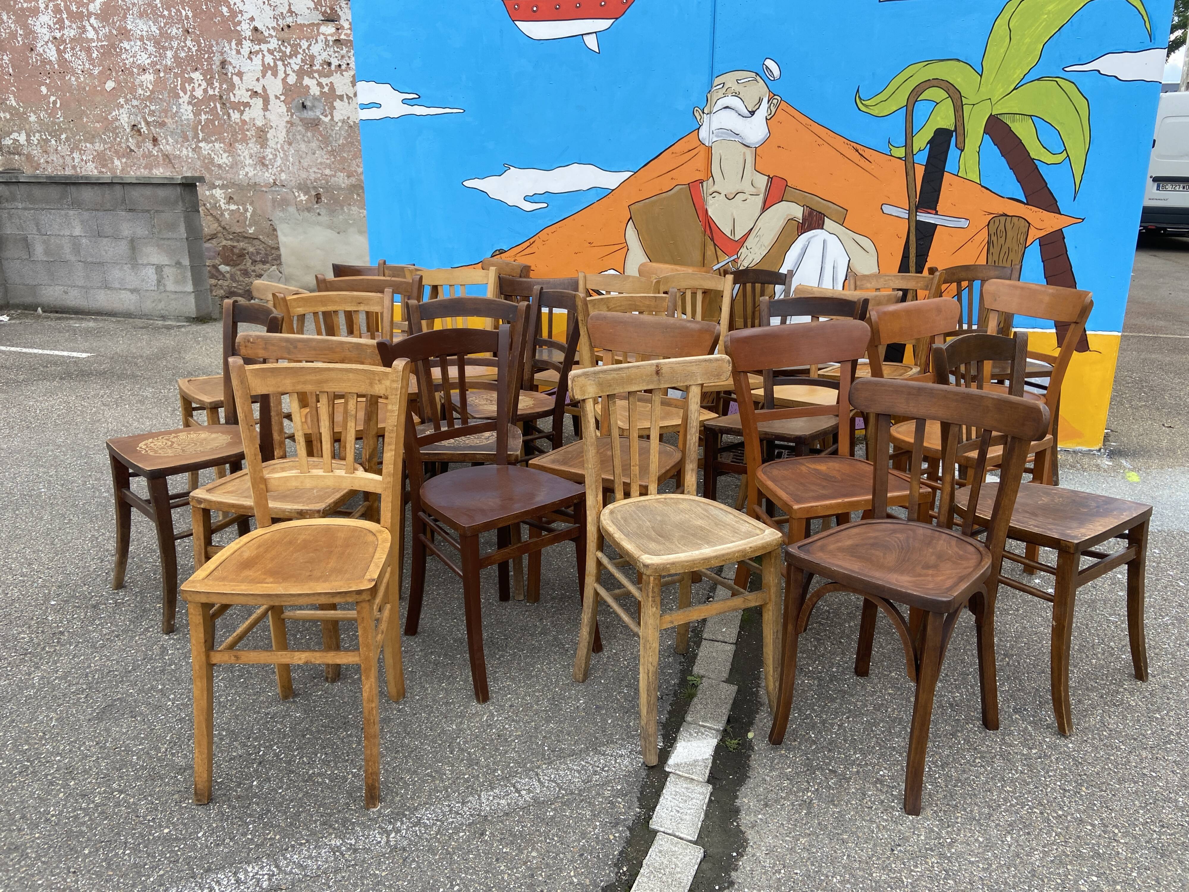 Set of 30 vintage bistro and restaurant chairs