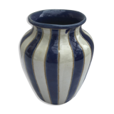 Vase en grès émaillé bleu & blanc signé d