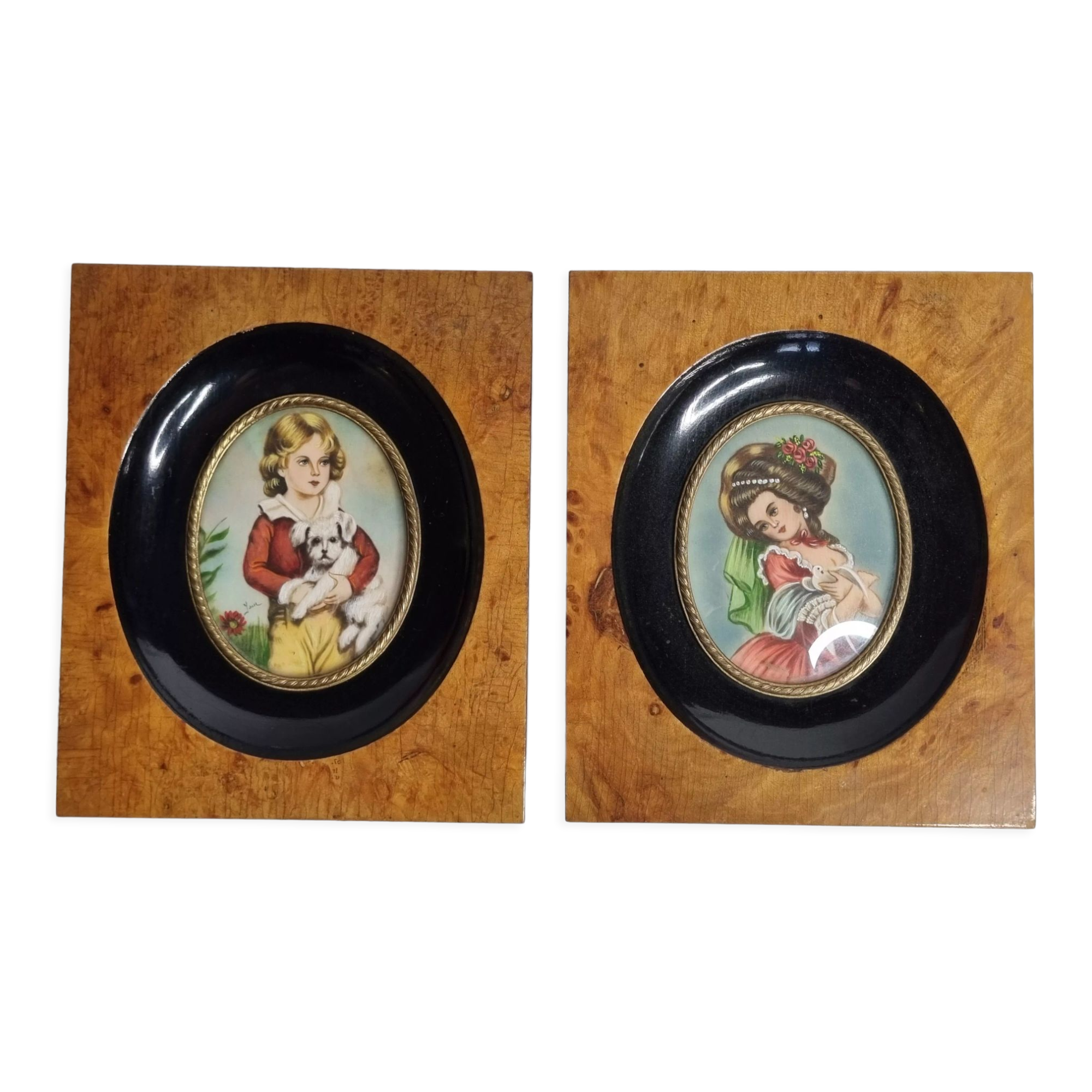Pair of miniatures of the nineteenth century signed Jane after Fragonard