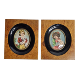 Pair of miniatures of the nineteenth century signed Jane after Fragonard