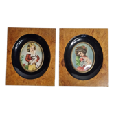 Pair of miniatures of the nineteenth century signed Jane after Fragonard