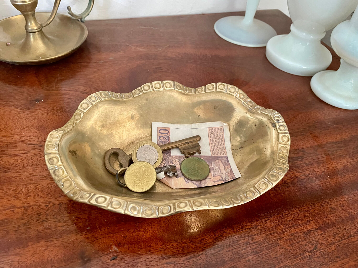 Vintage brass basket tray