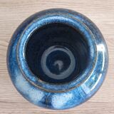 Blue glazed stoneware pot with cork stopper
