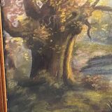 Tableau pastel fin XIXe signé A. Leroumeau aux vaches près de l'étang