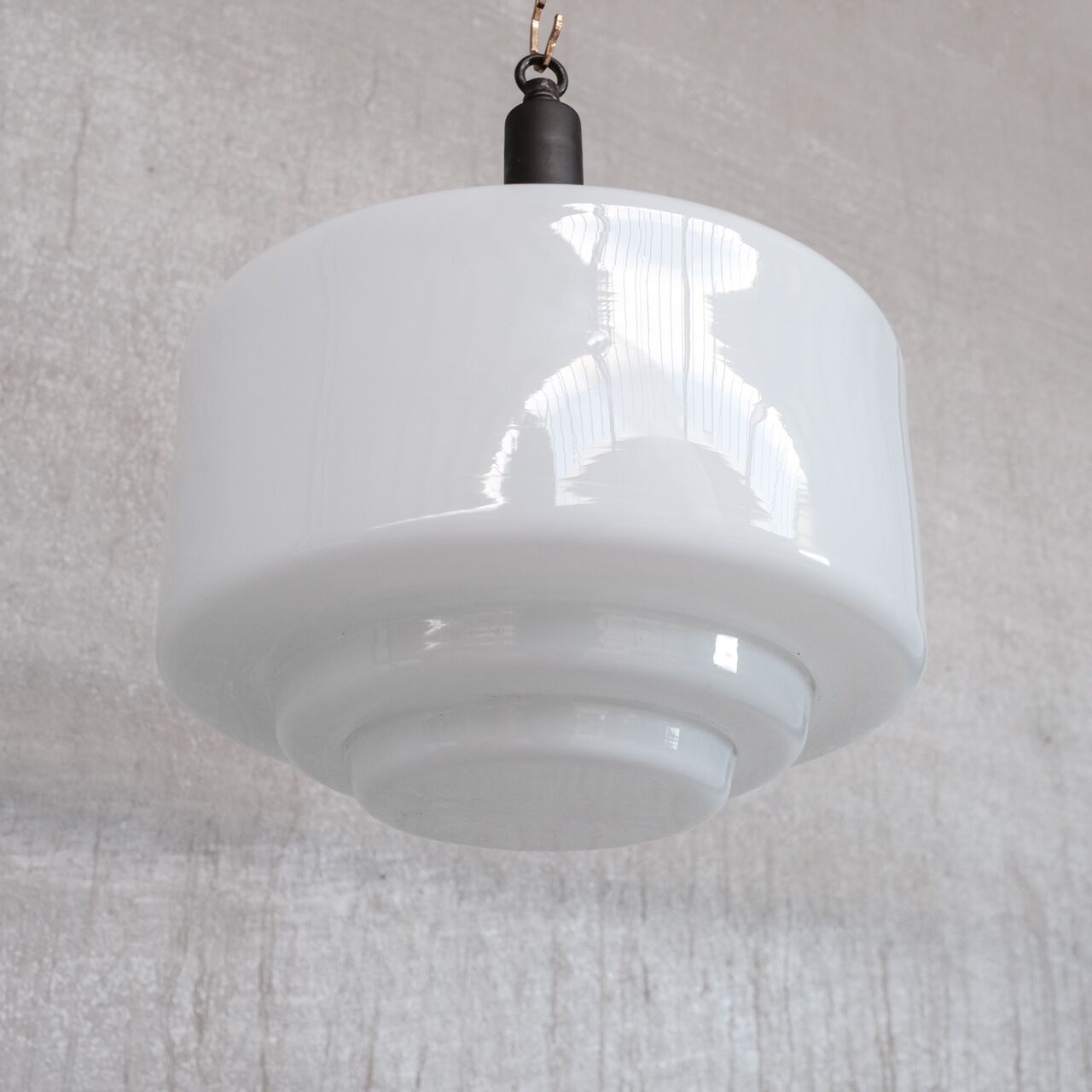 Patinated Brass and Opaline Glass Stepped Pendant Light
