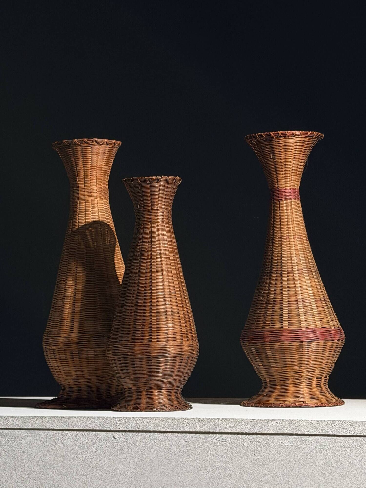 Set of three wicker vases – French folk art, circa 1950