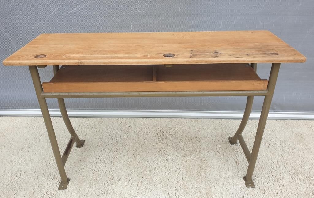 Double desk of schoolboy wood metal vintage curved base