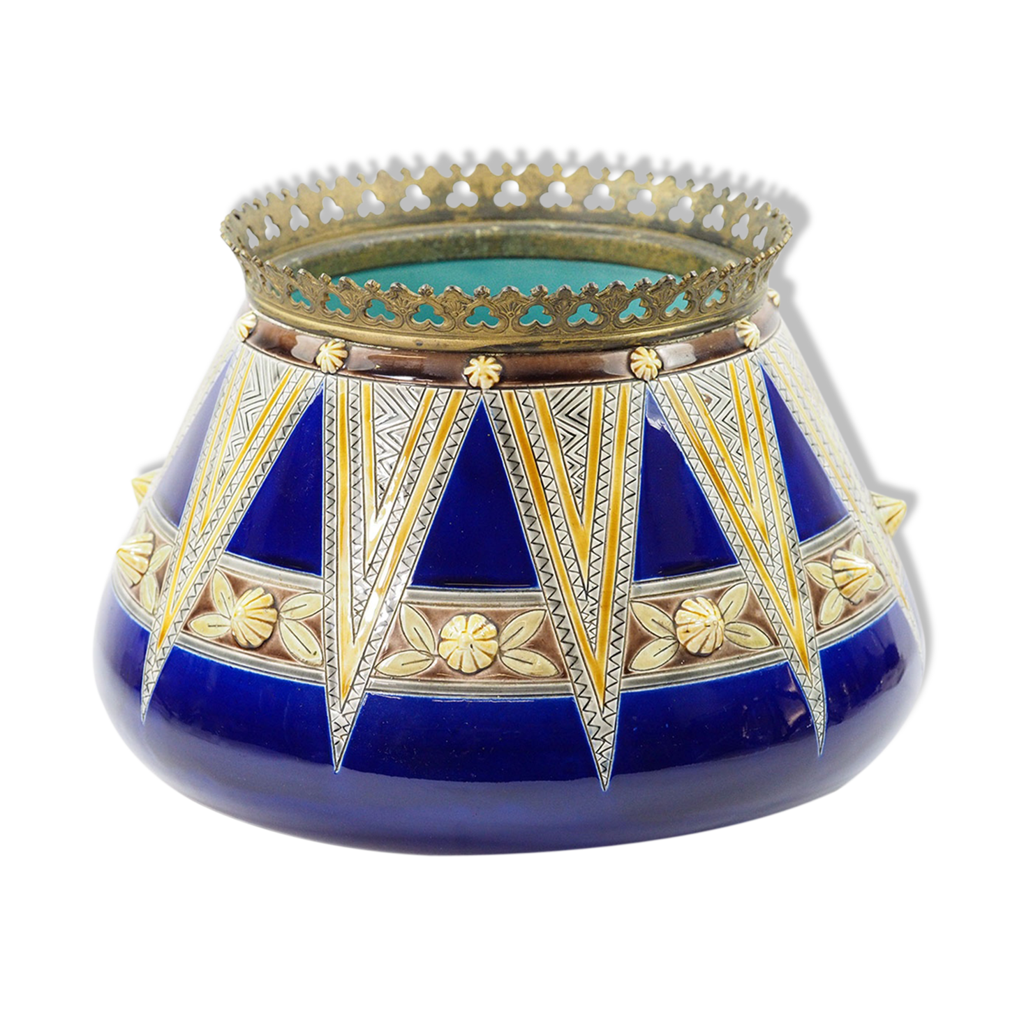 Antique Sarreguemines Majolica and bronze planter-19th century