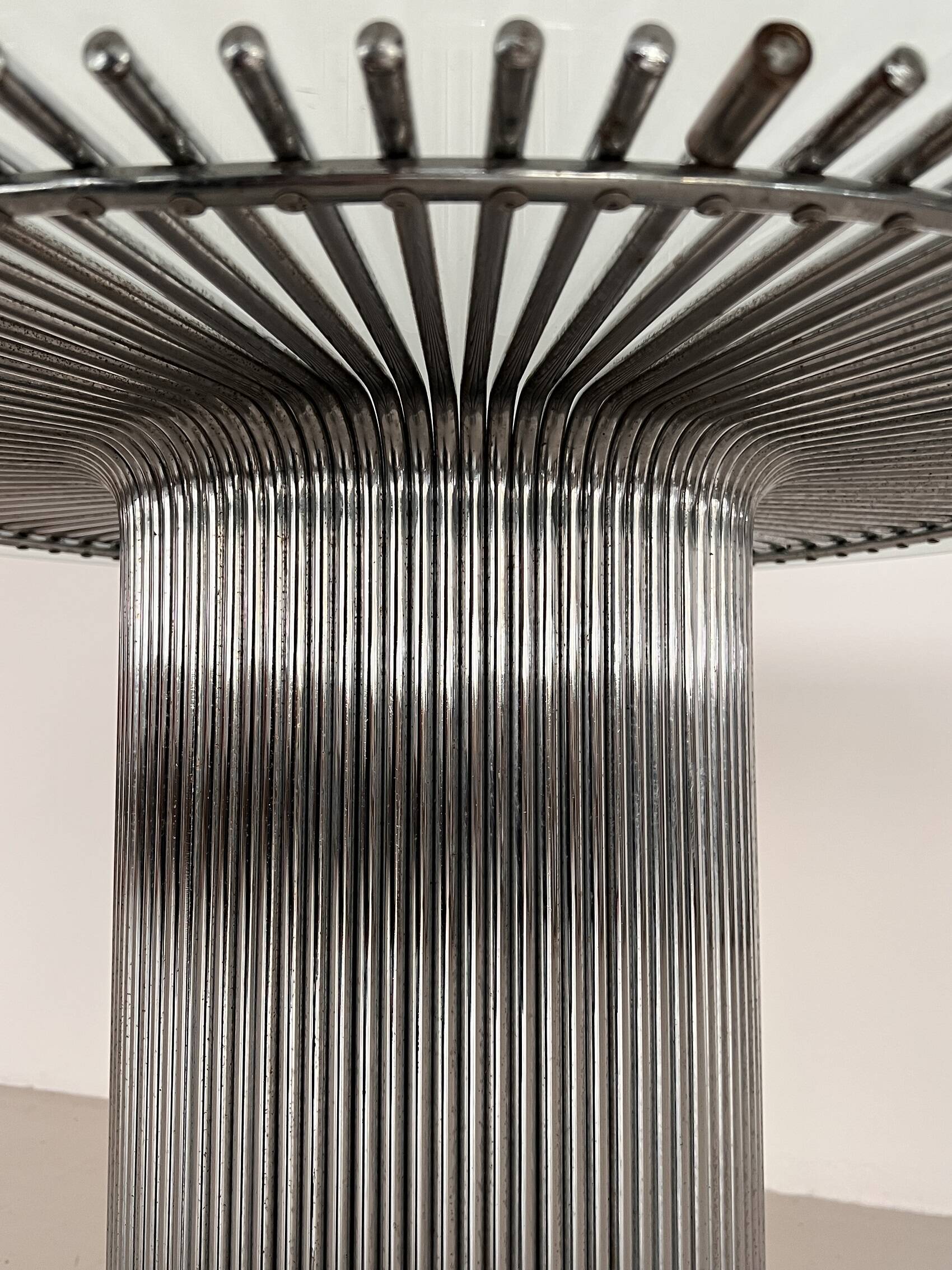 Italian Pedestal Dining Table in Chrome and Glass