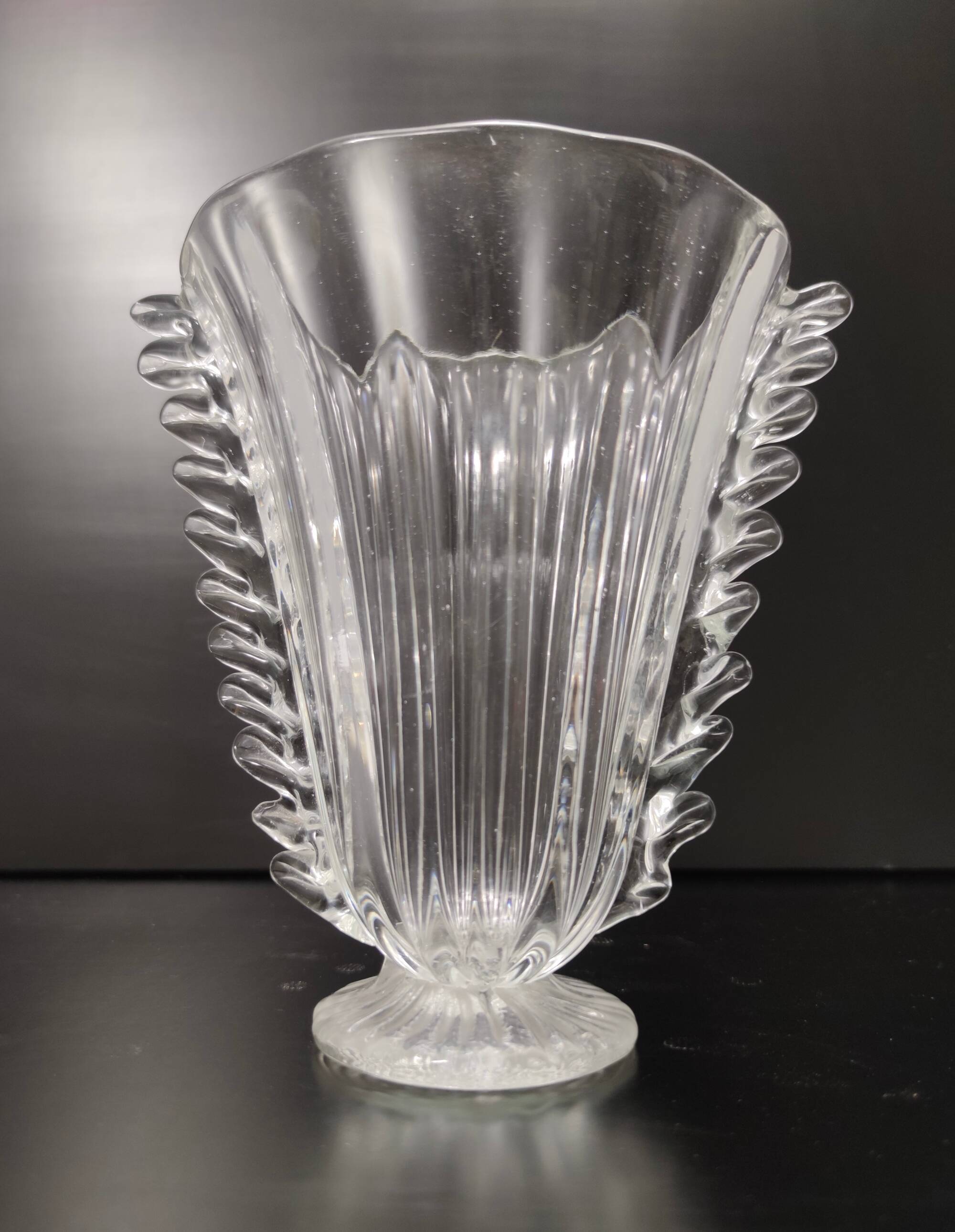 Transparent Murano Glass Vase attr. to Barovier and Toso, Italy