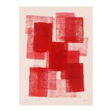 peinture abstraite rouge - tableau b244 signé eawy