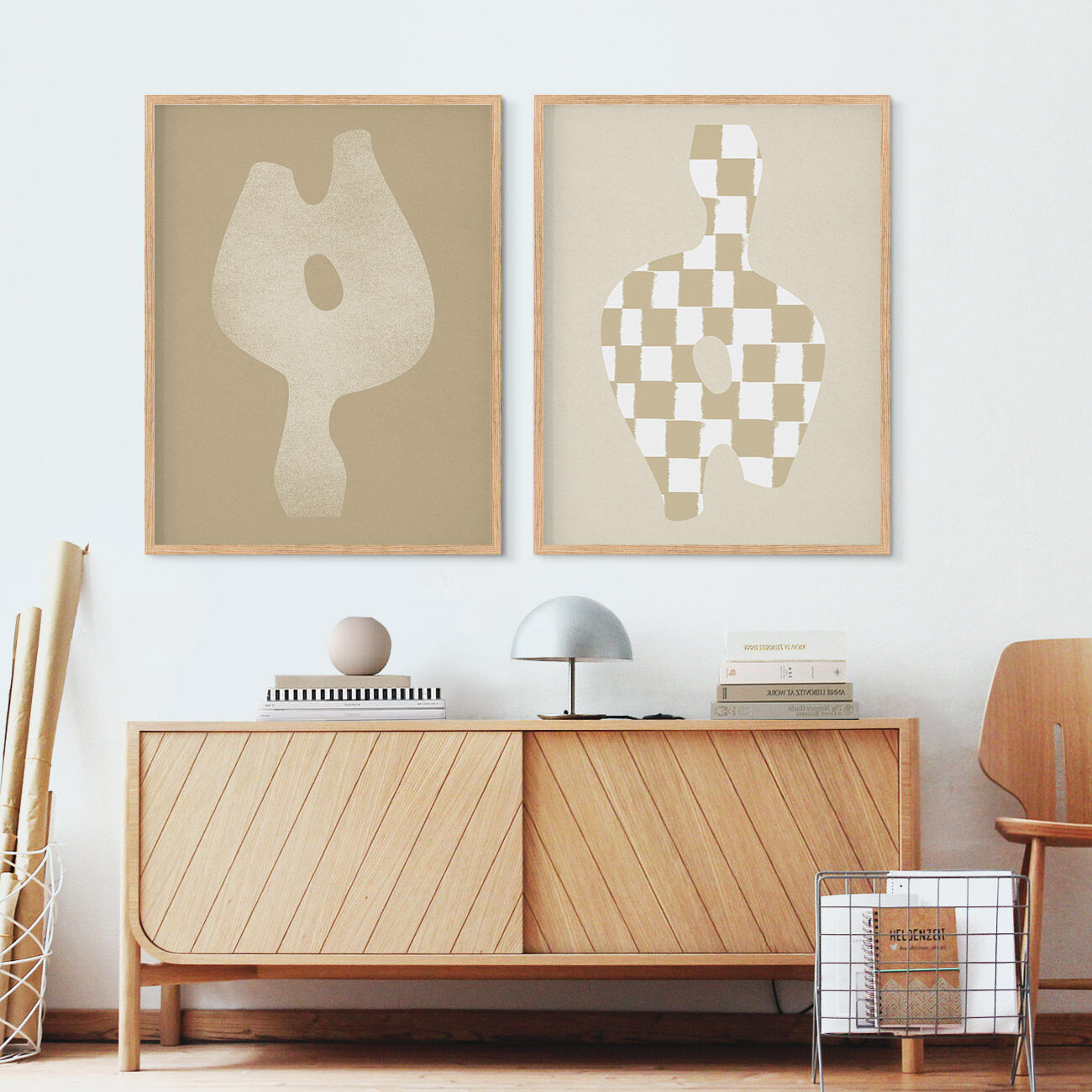 Pair of prints, checkered wall art set of two, 50x70cm