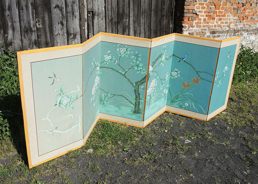 Screen chinese painted birds on branches