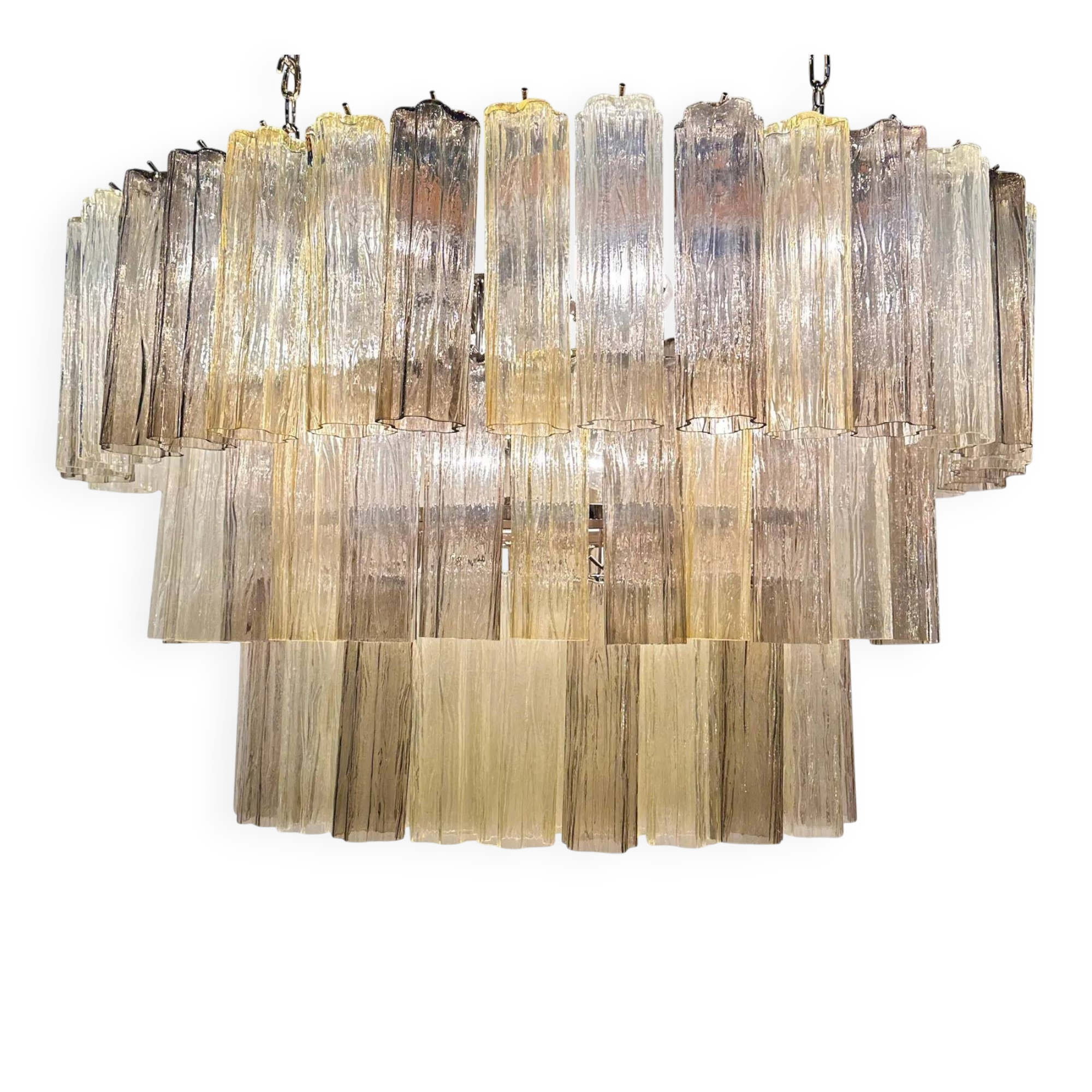 Contemporary Oval Champagne E Fumè “Tronchi” Murano Glass Chandelier