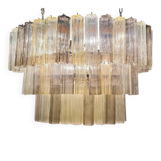 Contemporary Oval Champagne E Fumè “Tronchi” Murano Glass Chandelier