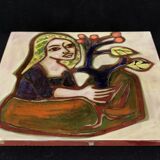 Tableau carreau en faïence signé Jaqueline Bartre SANT VICENS CERAMIQUE 1970