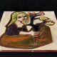 Painting tile in earthenware signed Jaqueline Bartre SANT VICENS CERAMIQUE 1970